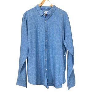 Old navy linen blend long sleeve button down shirt blue XXL new